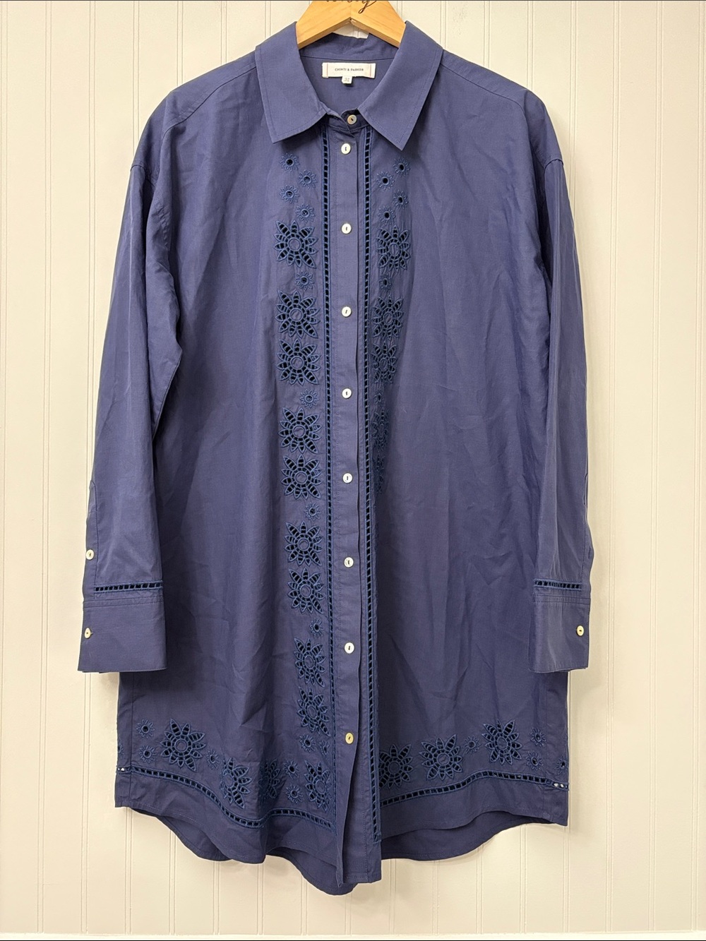 Chinti & Parker Long Sleeve Button Up Shirt Dress Women Size 8 Navy Blue